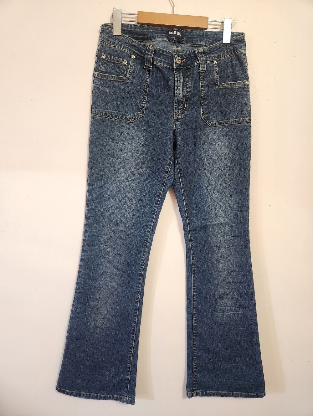 Vintage Y2K Bongo Bootcut Flare Patch Pocket Jeans Medium Wash Indie Sleaze 7/28